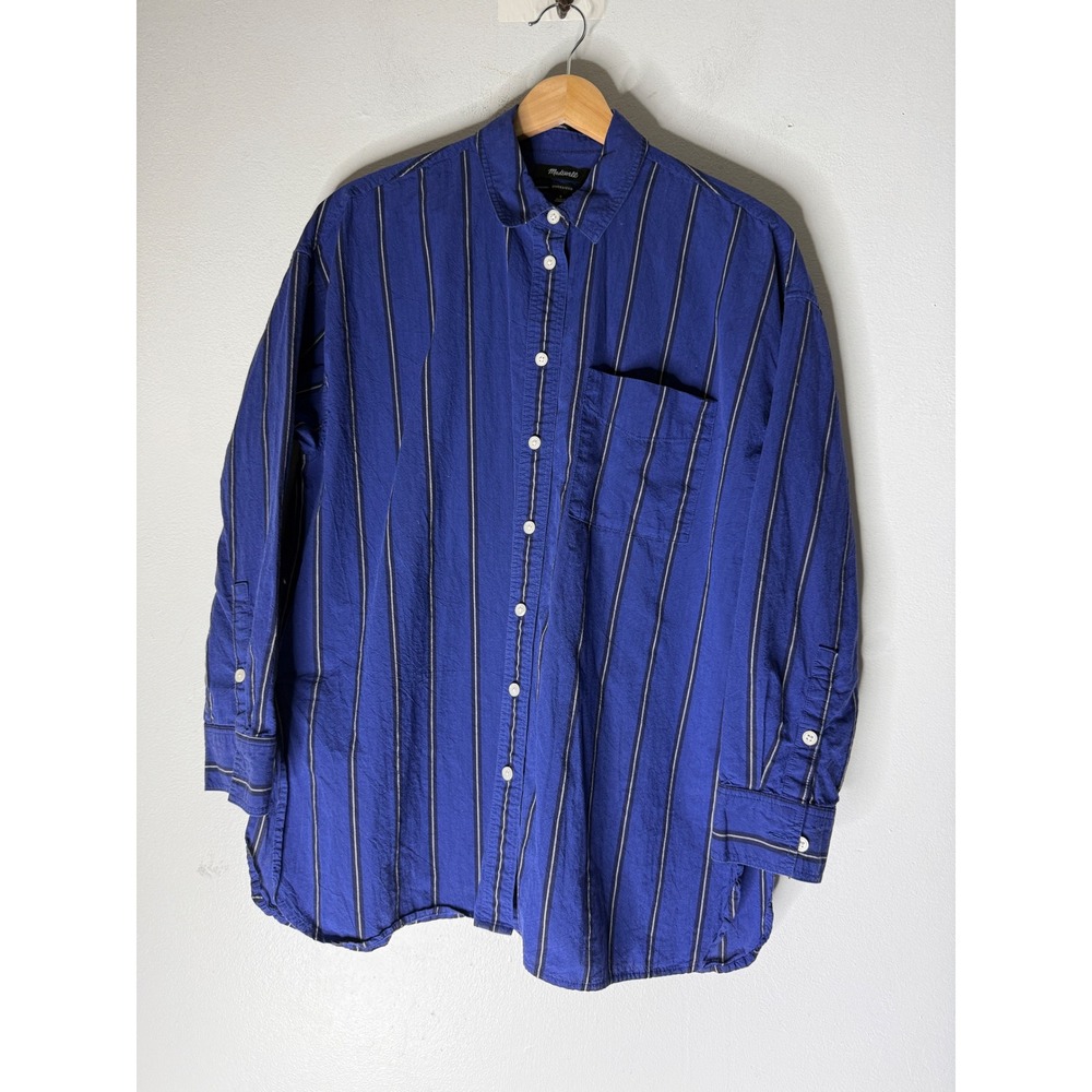 Madewell Oversized Button Down Shirt Blue Striped Cotton NM413 Womens Small